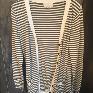 Chic Striped Cardigan in Olive and White